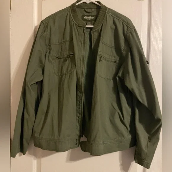 Eddie Bauer Olive Green Utility Bomber Jacket Womens XXL Cotton Zip Front Casual - Picture 3 of 7